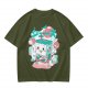Olive t-shirt with a cartoon apple juice box skeleton graphic