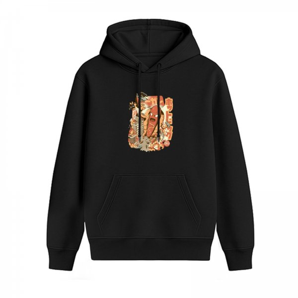 Black Hoodie with Retro Kaiju Monster City Destruction Art