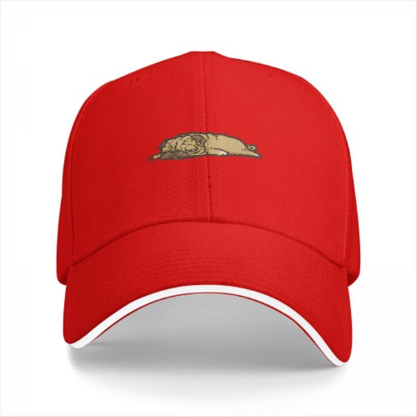 Black Baseball Cap with Sleeping Pug Graphic Design