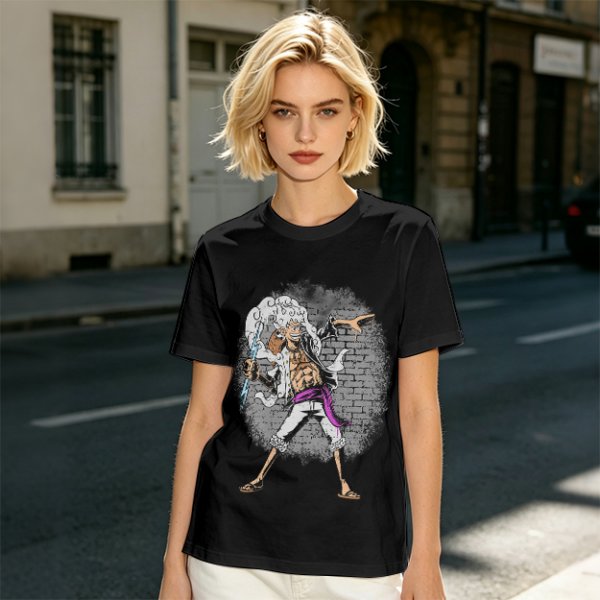 Olive T-shirt with One Piece Gear 5 Luffy Graphic Print