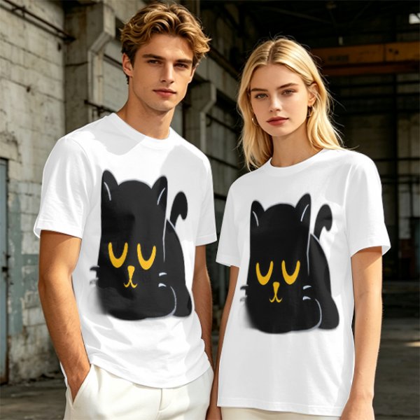 Olive T-Shirt with Relaxed Black Cat Graphic Design