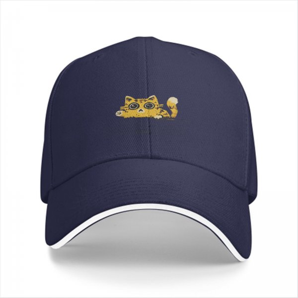 Black Baseball Cap With Cute Peeking Cat Graphic