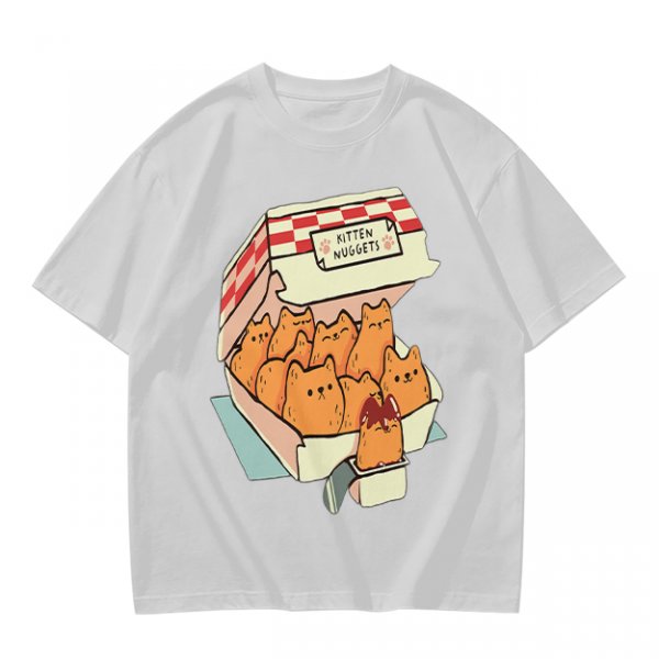 Olive T-Shirt With Kitten Nuggets Fried Chicken Box Graphic