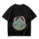 Olive T-shirt with Dancing Skeleton Mountain Rainbow Cat Graphic