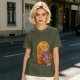 Olive Green T-Shirt with Cozy Frog in Pumpkin Hat Graphic
