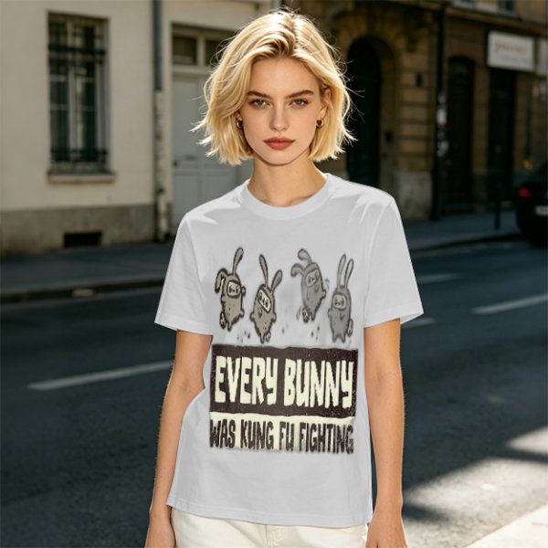 Olive T-Shirt With Every Bunny Was Kung Fu Fighting Print