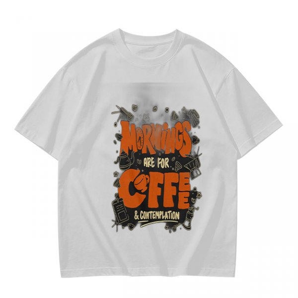 Olive t-shirt with 'Mornings are for coffee & contemplation' print
