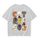 Olive T-Shirt With Cute Cat Letter Graphic Design