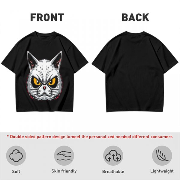Olive T-Shirt With Angry White Cat Face Graphic