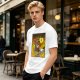 Olive T-shirt with Cartoon Bear Costume Figure in Flames Art