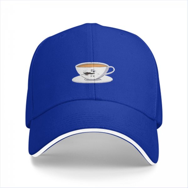 Black Baseball Cap with Teacup and Saucer Graphic Print
