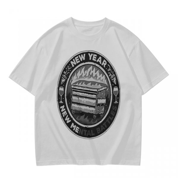 Olive T-Shirt With New Year New Mental Battles Dumpster Fire Graphic