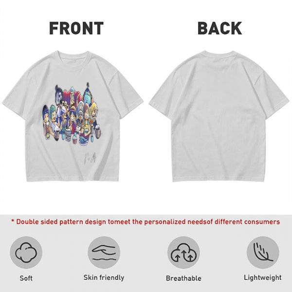 Olive T-Shirt with Anime Character Group Coffee Print