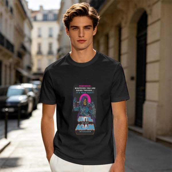 Olive graphic t-shirt with villain character and humorous text print