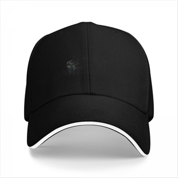 Black Baseball Cap with Small Subtle Front Graphic and White Brim Trim
