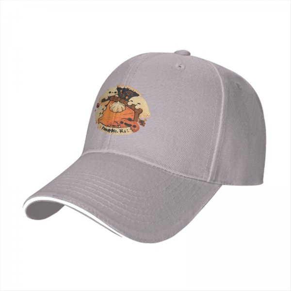 Black baseball cap with cute ghost pumpkin pie fall design