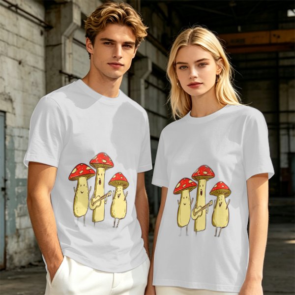 Olive T-Shirt with Singing Mushroom Band Graphic