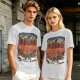 Olive T-shirt with Artistic Swirling Scene Print Featuring a Silhouetted Figure