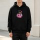 Black hoodie with a drawstring bag full of pink Kirby characters