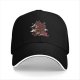 Black baseball cap with red dragon and cloud graphic design