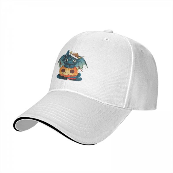 Black Baseball Cap With Cute Viking Dragon Pumpkin Halloween Art