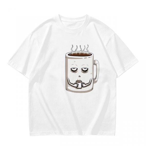 Oversized Army Green T-Shirt With Tired Coffee Mug Graphic