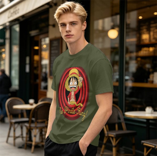 One Piece Luffy The Pirate King Graphic Olive T-Shirt