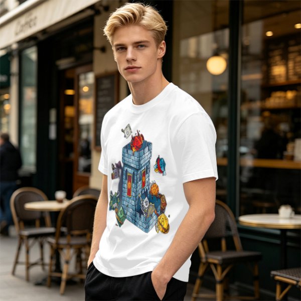 Olive T-Shirt With Fantasy Dice Castle Graphic Design