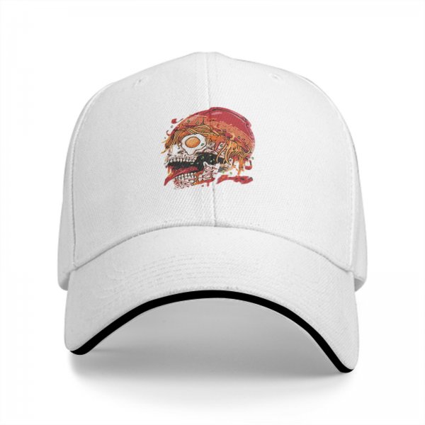 Black Baseball Cap With Ramen Skull Graphic Print