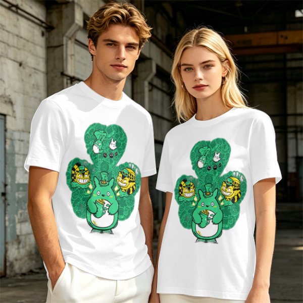 Olive Green T-Shirt With Studio Ghibli Clover Graphic Print