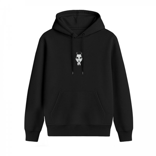 Black Hoodie With Wednesday Addams Portrait Print