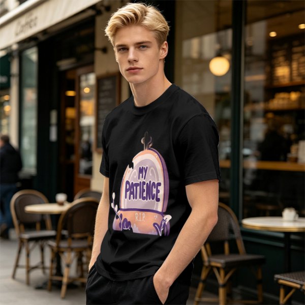 Olive T-Shirt With 'My Patience' Gravestone Graphic Print