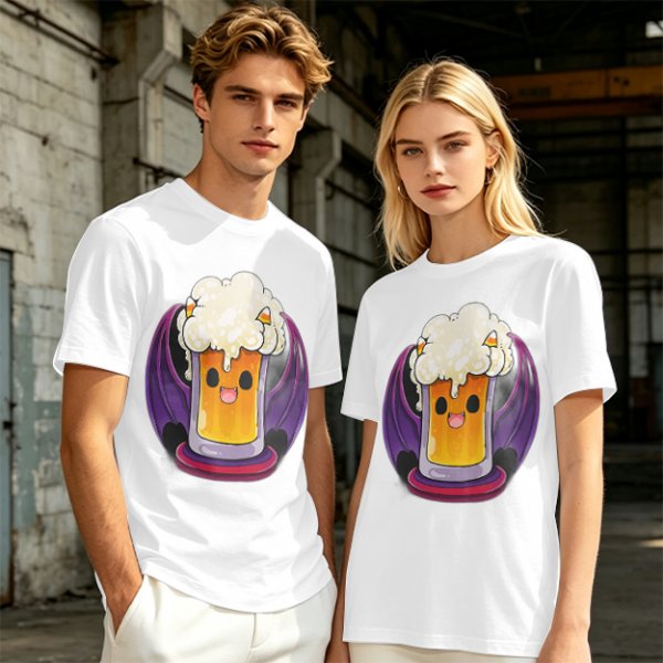 Halloween vampire beer graphic olive green casual t-shirt