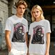 Olive T-Shirt Featuring Grim Reaper Holding Coffee and Scythe