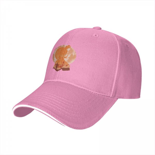 Black Baseball Cap with Orange Anime Character Silhouette Print