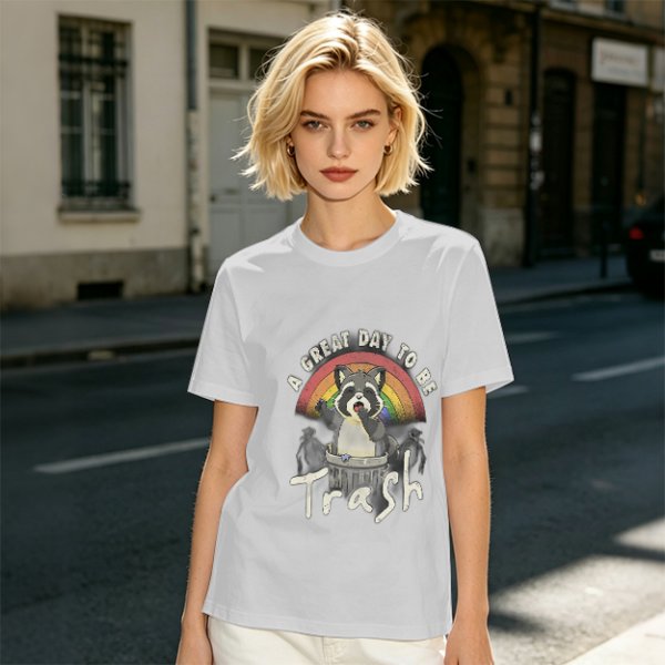 Olive Graphic T-Shirt With Raccoon Rainbow 'A Great Day To Be Trash' Print