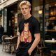 Olive T-Shirt With Happy Bear Holding Fork And Knife Here For Snacks Print