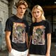 Olive T-shirt with Giant Broccoli Monster Attacking City Art