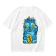 Olive T-Shirt With Blue Maneki-Neko Monster Graphic Print