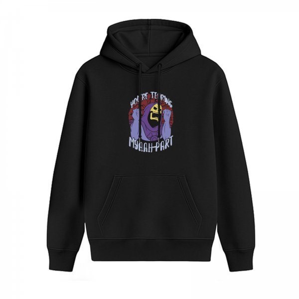 Black hoodie with Skeletor 'You're Tearing My Aah Part' graphic