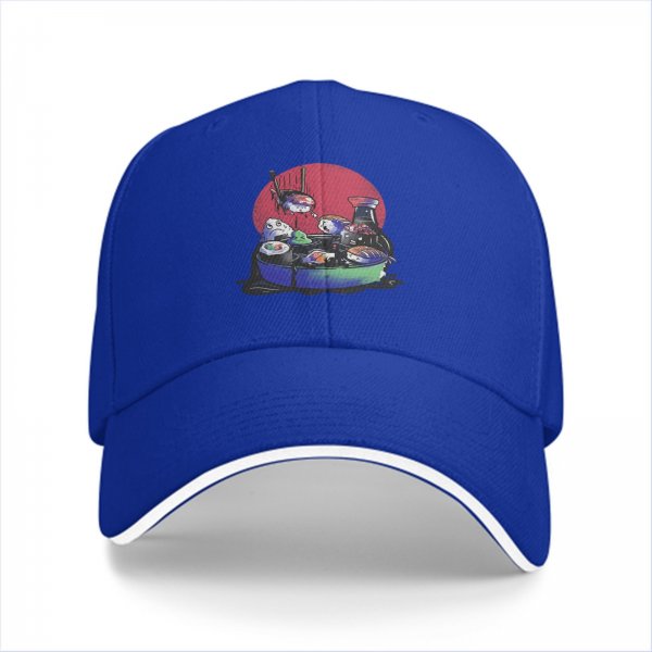 Black Baseball Cap With Playful Sushi Character Art Print