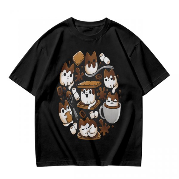 Olive T-Shirt With Cute S'mores Cat Graphic Design
