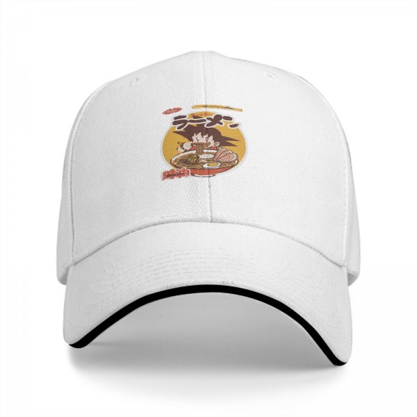 Black Baseball Cap with Anime Character Eating Ramen Graphic