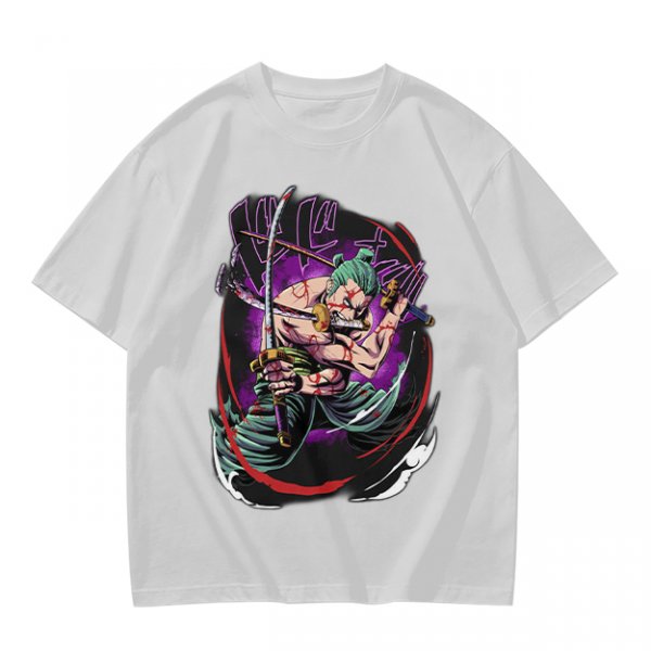 Olive T-shirt with One Piece Roronoa Zoro Three Sword Style Print