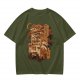 Olive T-Shirt with Coffee Vending Machine and Cats Graphic