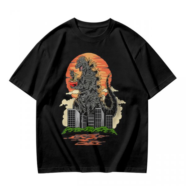 Godzilla Eating Ramen Sunset City Graphic T-Shirt