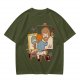 Olive Green T-Shirt With Cartoon Artist Painting Self Portrait Artwork