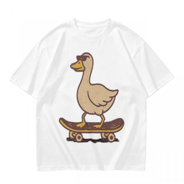 Olive T-Shirt Featuring a Cool Duck Wearing Sunglasses Riding a Skateboard