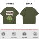 Olive green t-shirt with cartoon apple lifting dumbbells and 'Working on my core' text