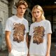Olive T-Shirt with Coffee Vending Machine and Cats Graphic